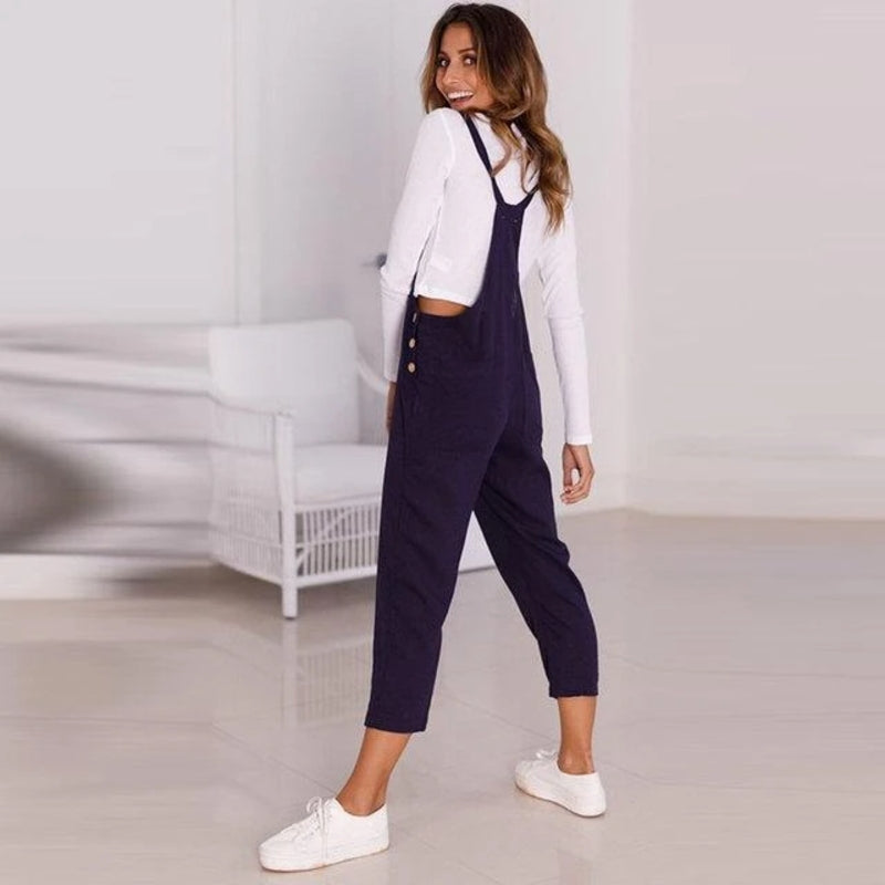 Dame Jumpsuit – Ermeløs – Justerbare Stropper – Avslappet Passform – Cropped Lengde