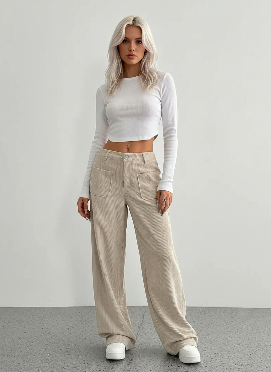 Corduroy Hose mit weitem Bein für Frauen