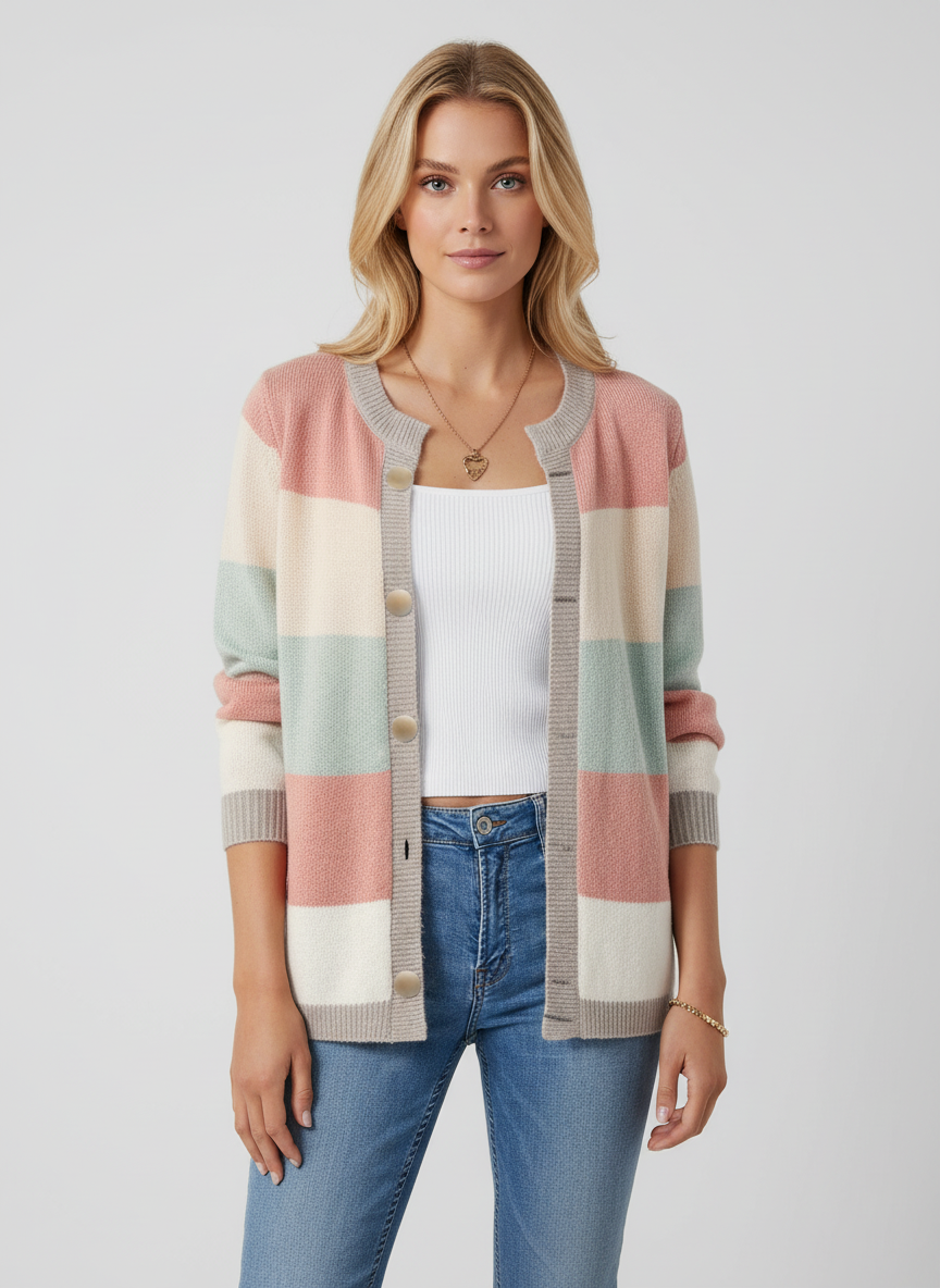 Strickjacke mit Pastellstreifen für Damen
