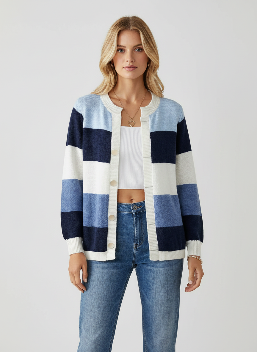 Strickjacke mit Pastellstreifen für Damen