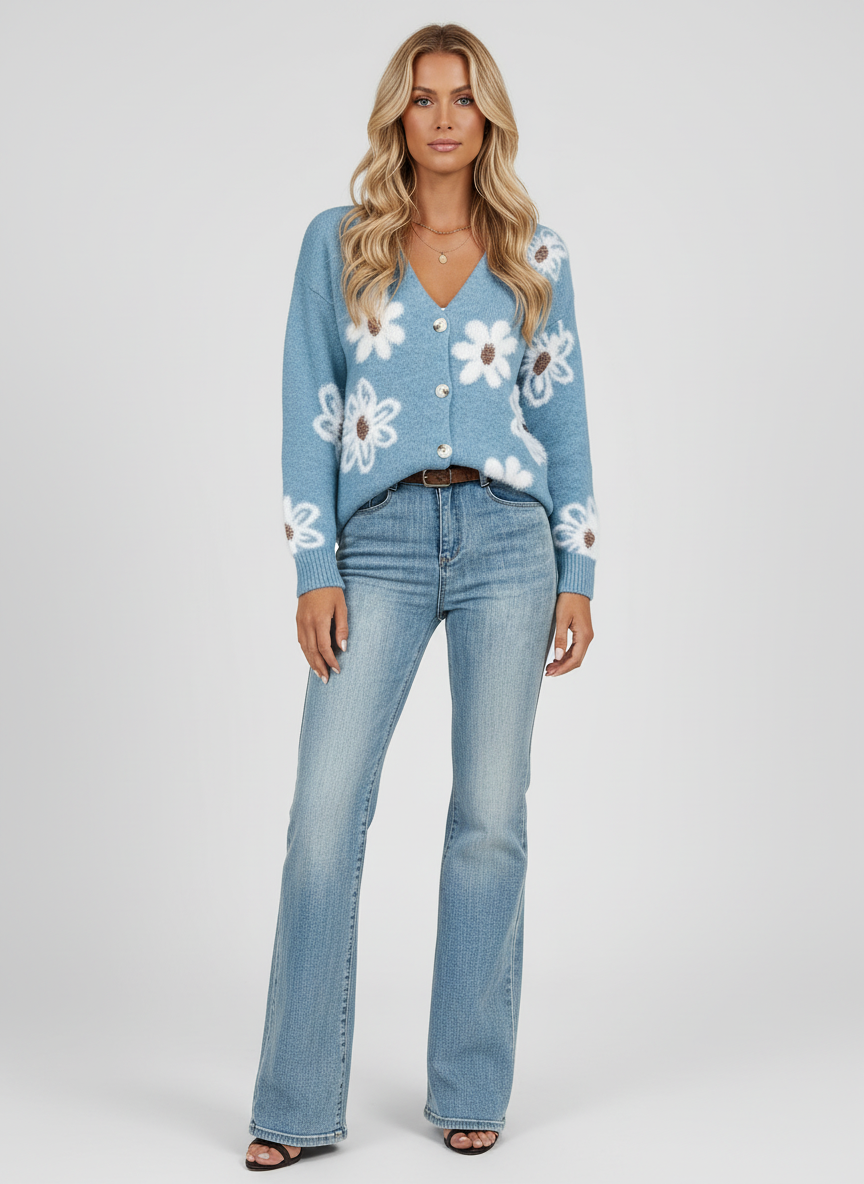 Blumige Strickjacke für Frauen