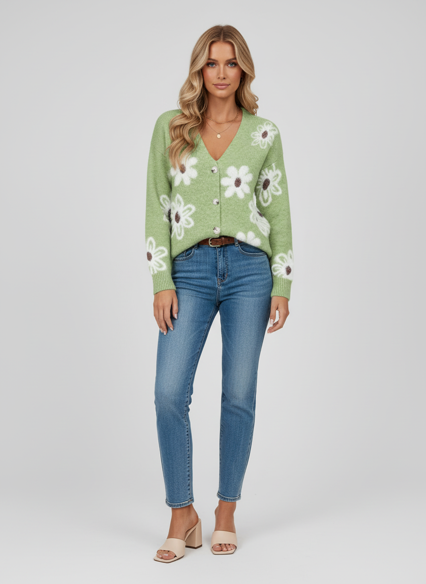 Blumige Strickjacke für Frauen