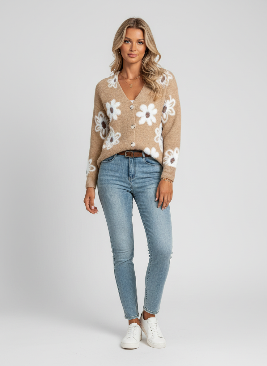 Blumige Strickjacke für Frauen