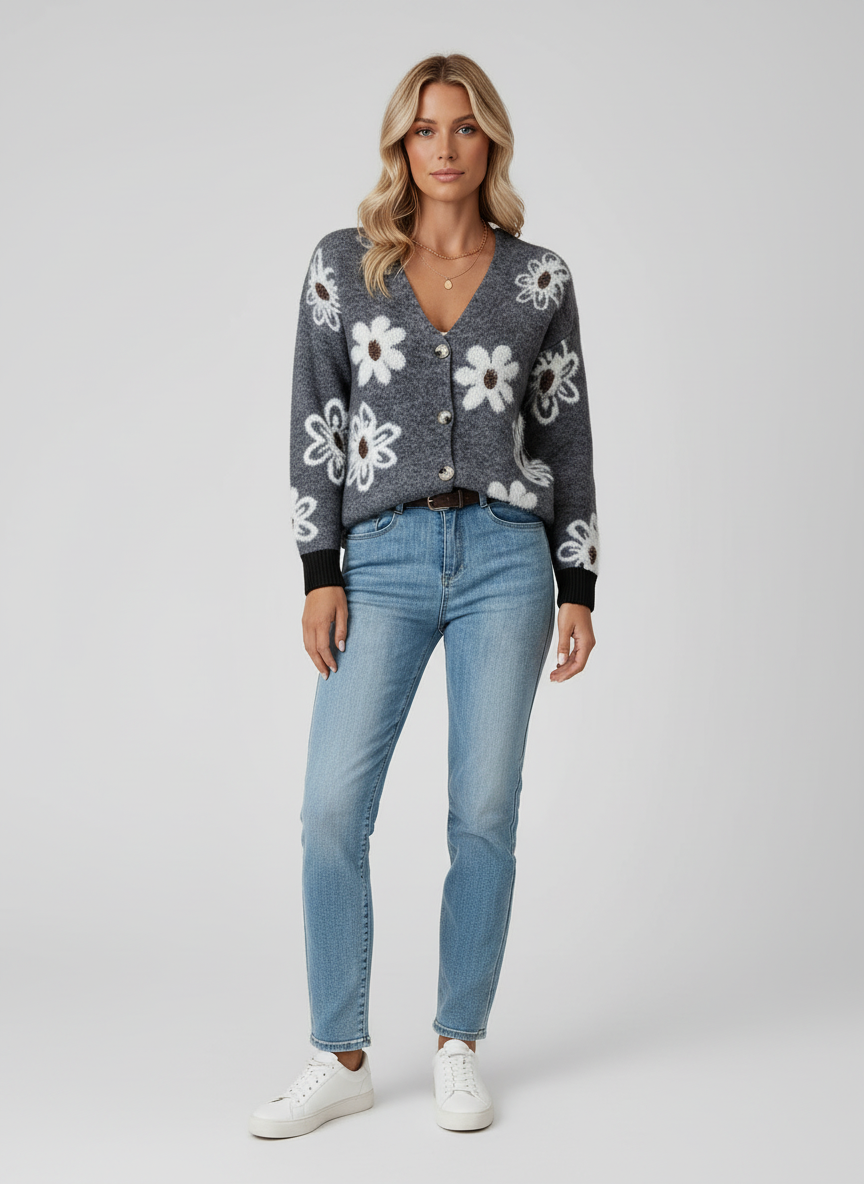 Blumige Strickjacke für Frauen