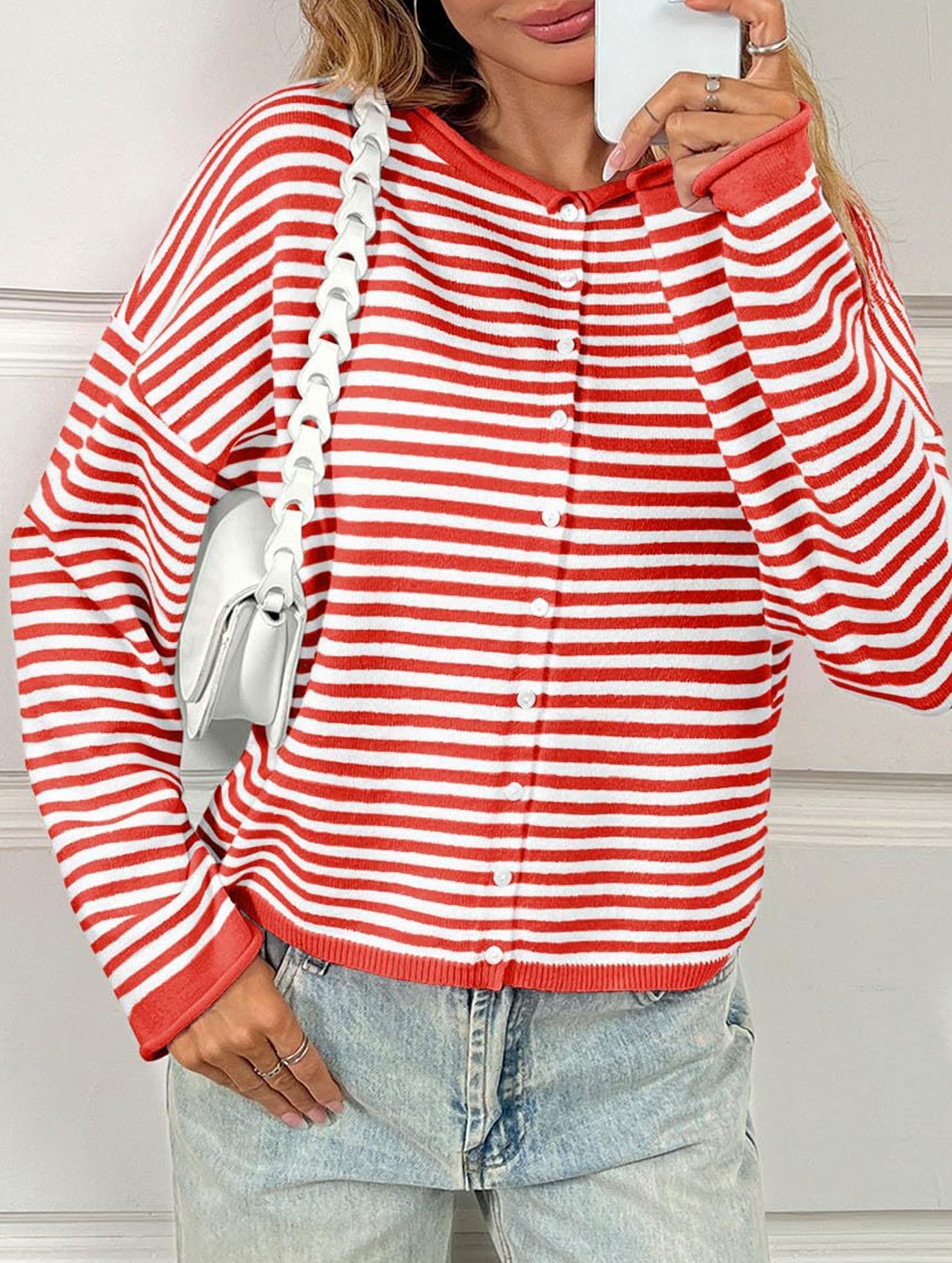 Gestreifter Strickjacke für Frauen