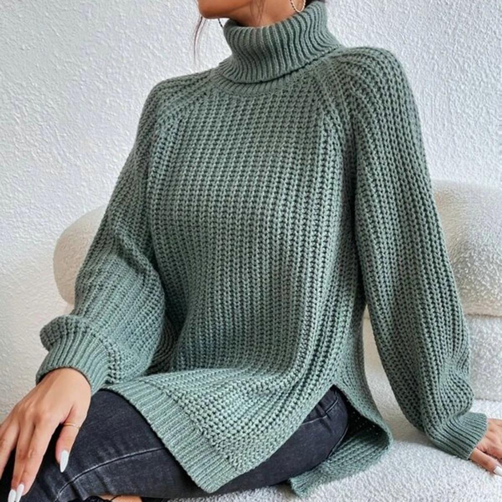 Dame Strikket Pologenser - Myk Chunky Knit - Langermet - Avslappet Passform