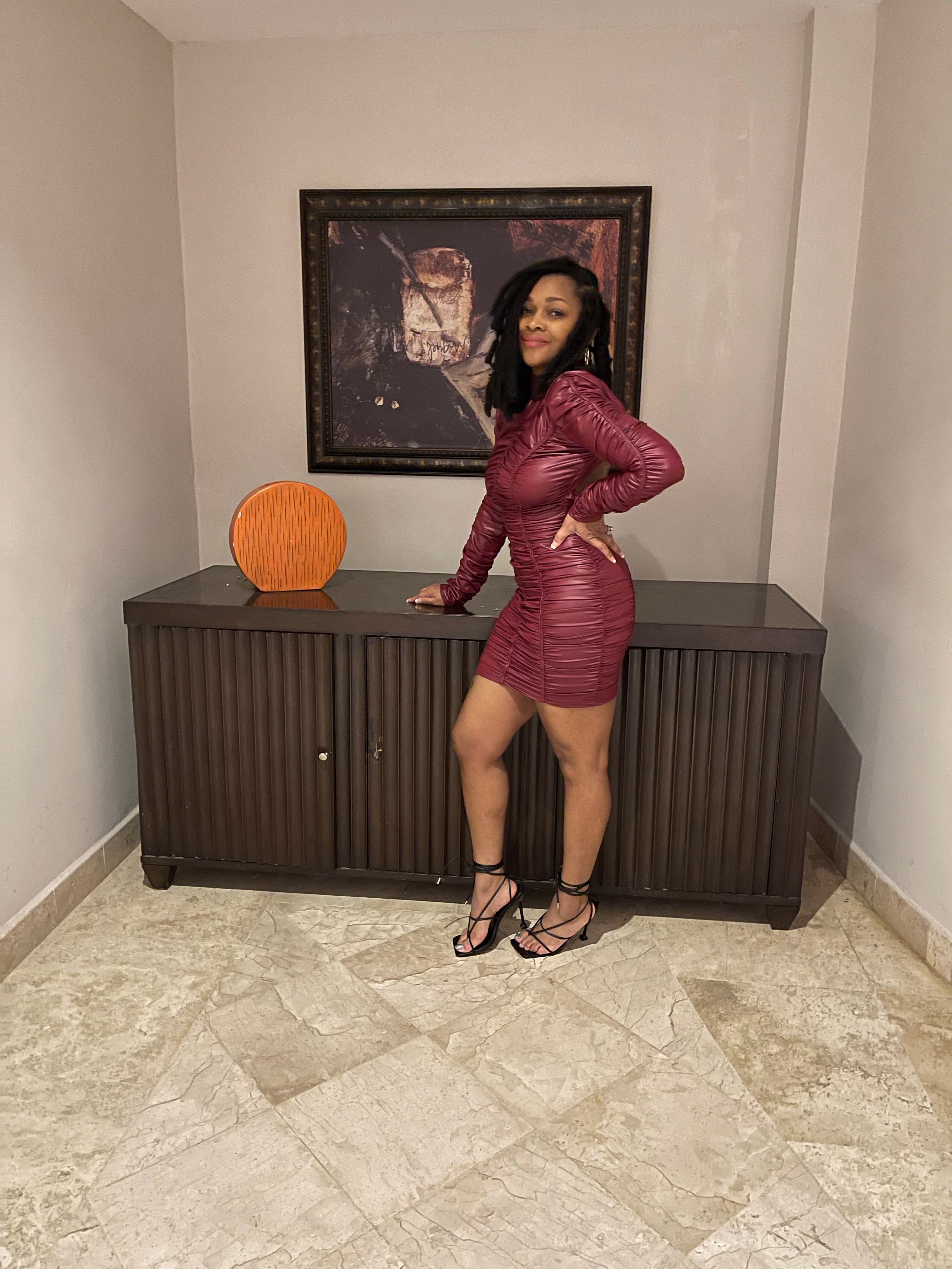 Pretty Shirring Leather Dress (2 Colors)