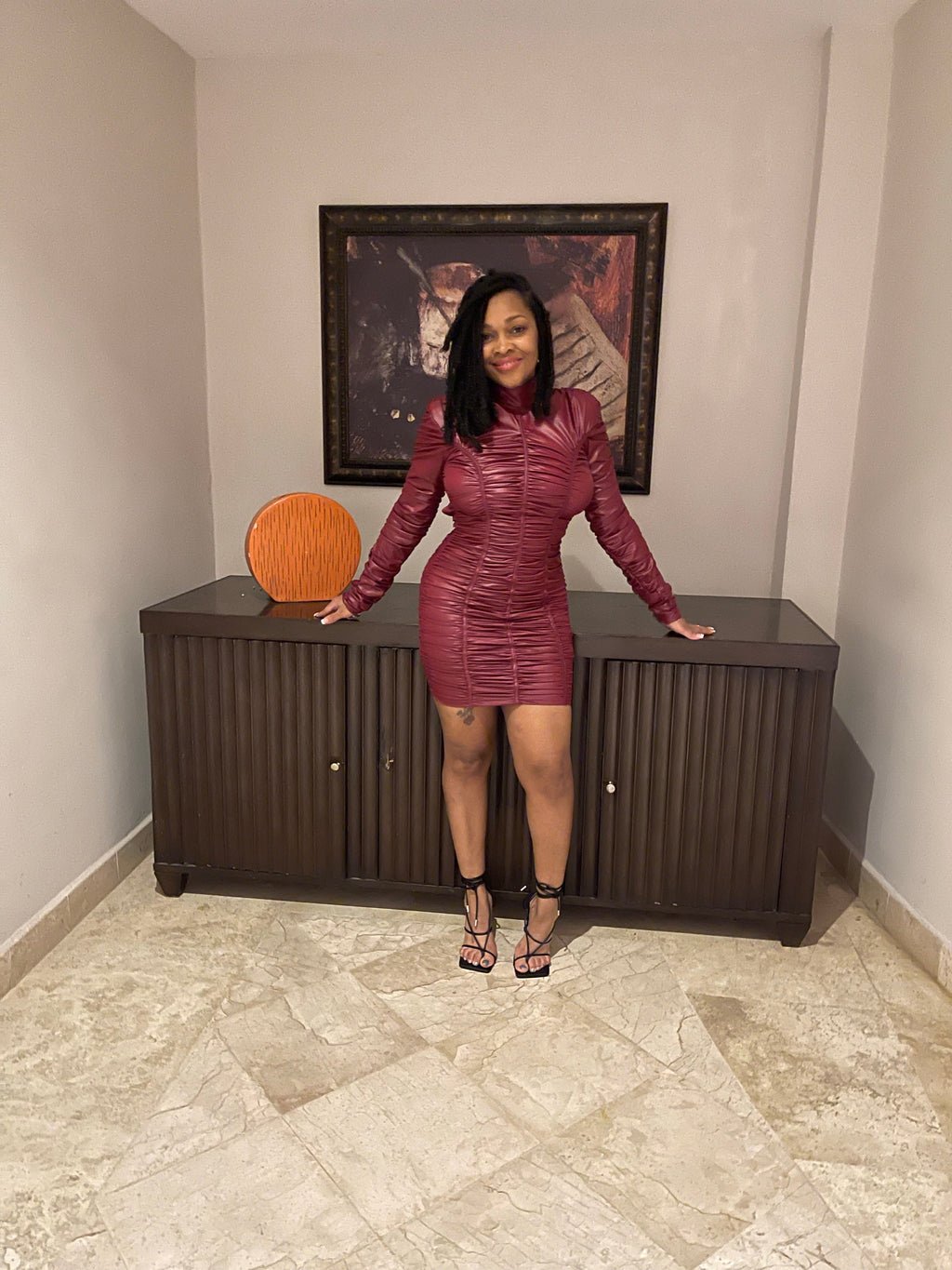 Pretty Shirring Leather Dress (2 Colors)